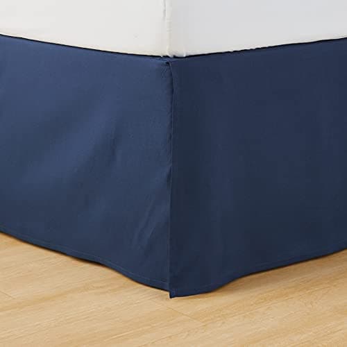 Amazon Basics Lightweight Pleated Bed Skirt, King, Navy Blue, Solid 7