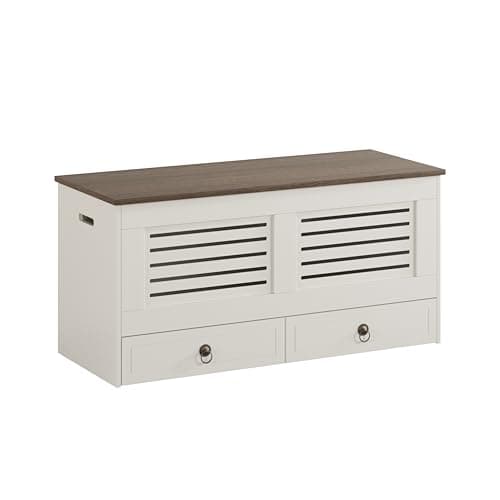 ChooChoo Storage Chest, 39.3" Storage Bench with Drawer, Wooden Entryway Bench with Safety Hinges, Shoe Bench, for Entryway, Bedroom, Living Room, Soft White 6