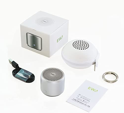 Travel Case Packed, Wireless Mini Bluetooth Speaker with Custom Bass Radiator. EWA A106, Small But Loud, The Next Generation of Portable Speakers for Home, Outdoors, Shower (Silver)1.89* 1.57 inches 7