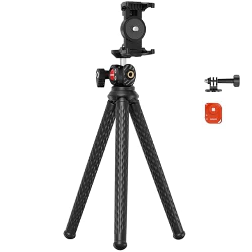 NEEWER Camera Tripod with Remote, Mini Flexible Vlog Phone Tripod Stand with Action Camera Mount Adapter, Hidden Phone Holder & Cold Shoe Compatible with iPhone Hero13 12 11 10 9, Max Load 4.4lb, TP34