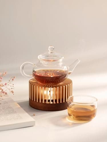 Rose Gold Teapot Warmer Aluminum Alloy + Wood Tea Warmer with Tea Light Holder, Tea Warmers for teapot, Candle Heater for Heating Tea, Coffee and Milk, Portable Food Warmer for Camping and Traveling 6