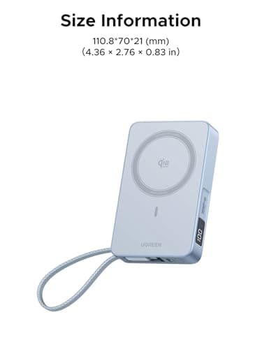 UGREEN MagFlow 10,000mAh Power Bank, Qi2 25W Certified Wireless Charging, Magnetic Portable Charger for MagSafe with Built-in Cable, 30W USB-C Battery Pack for iPhone 17 Pro Max/16/15/14/13/12 9