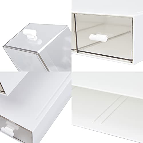 Desk Organizer with 4 Drawers, Clear Plastic Desk Storage Box, Desktop Organization for Office Supplies, Gel Pens, Pencils, Markers, Tape, Erasers, Paperclips, Chargers (White-4 Draws) 5