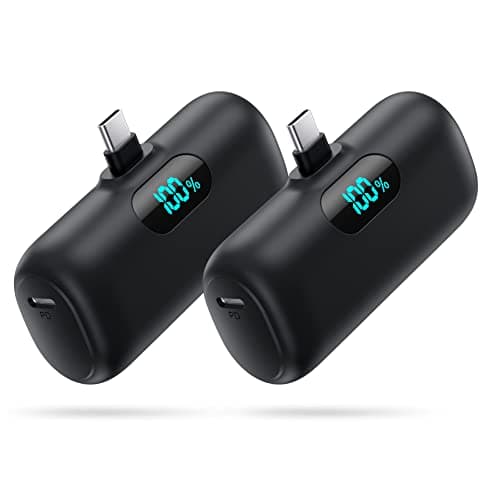 [2-Pack] Mini Portable Charger 5000mAh Power Bank,3A PD USB C Cell Phone Portable Power, LCD Display Battery Pack Compatible with iPhone 17/17 Air/16/16 pro/15/15 pro Max/Android/Samsung/Moto/LG etc