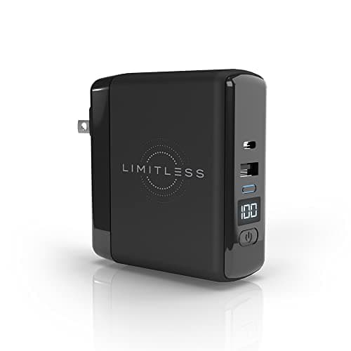 Limitless PowerPro Go 10,000mAh Power Bank 3-in-1 Wall Charger with Type-C Power Delivery, USB-A, & Qi Wireless Charging, Digital Display & Fast Charging for iPhone Android, Samsung (Black)
