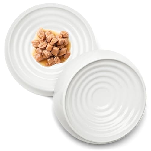 CatGuru Cat Bowls, Whisker Friendly Food Bowl for Indoor Cats, Reliefs Whisker Fatigue, Wide Kitten Dish, Non Slip Pet Dishes, Shallow Pet Plates (Marshmallow, (Pack of 2))