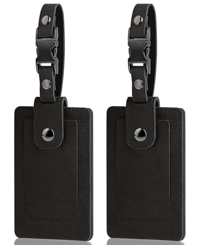 Premium Genuine Leather Luggage Tags for Suitcases - Quick Release, Privacy Protection, Elegant and Durable, Travel Essential Luggage Tag - 2 Pack Black