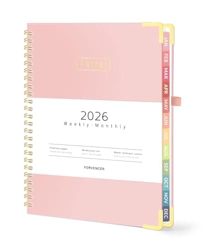 Forvencer 2026 Planner, Hardcover Calendar Planner Weekly and Monthly, Jan 2026 - Dec 2026, 6" x 8", Spiral Agenda Book with Tabs, Exquisite Daily Journal Organizer for Home School, Pink