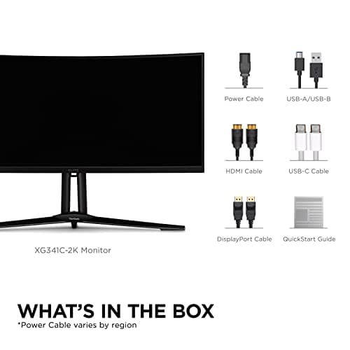 ViewSonic XG341C-2K 34 Inch 1440p 21:9 Curved Gaming Monitor 1ms, 200Hz, FreeSync Premium Pro, Mini LED, HDMI 2.1, USB C, HDR1400 8