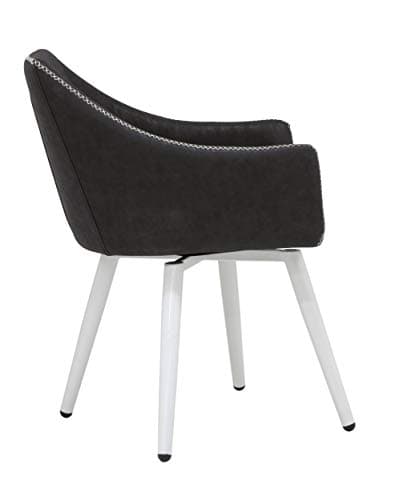 Calico Designs Sydney Swivel, Mid Back Home Office Accent Chair with Arms, No Casters, in White Metal Legs/Crinkled Patterned Dark Gray Faux Leather with Stitching Detail, Grey 7