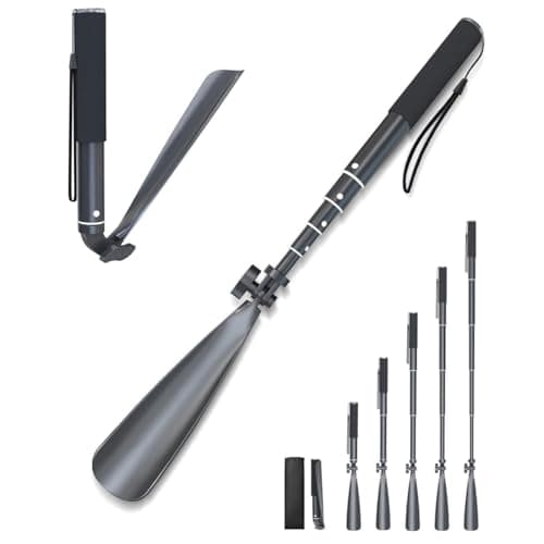 Taneltik shoe horn long handle,15"-39" Telescopic Shoe Horn, metal with Multiple Extensions folding shoe horn,Aluminum Alloy standing shoe horn for seniors men women,extandable shoe horn