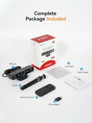 Spedal 4K Webcam with Tripod, Wide Angle 120° USB Webcam, Sony 1/2.8" Sensor, Dual Microphones, Remote Control, Auto Focus for Video Conferencing, Online Meetings, Streaming, Zoom & Teams 9