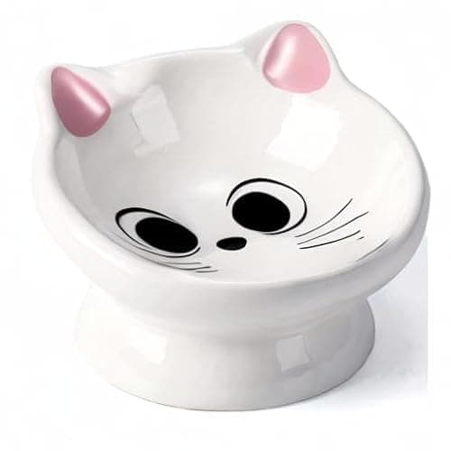 Raised Cat Food Bowl Ceramic 15° Tilted Cat Food Bowls Protect Cat's Spine Anti Vomiting Backflow Prevention Bowls for Adult Kitty, Kitten, and Small Dogs, Pink 8