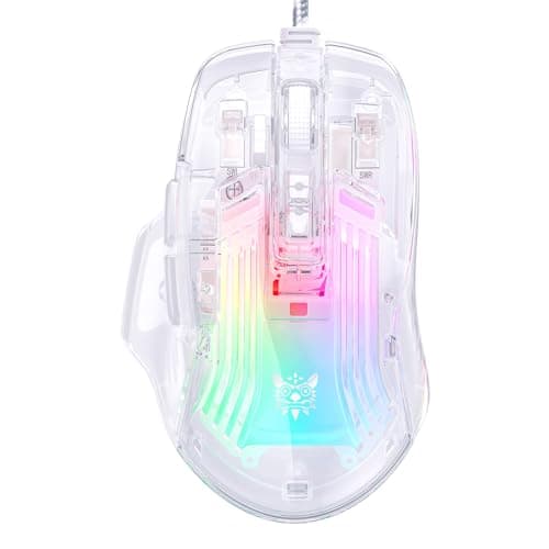 Wired Gaming Mouse with Transparent Crystal Shell, Custom LED Lighting, USB Ergonomic Optical Mice with Side Buttons, Adjustable DPI Up to12800 for PC/Laptop/Mac, Computer Mouse for Game/Office Use