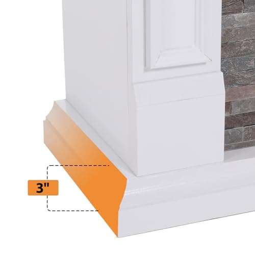Naice 44" Electric Fireplace Mantel, Farmhouse TV Stand with Electric Fireplace Heater, Stacked Stone Surround and Remote Control 3D Realistic Flame, White Fireplace for Living Room Bedroom 7
