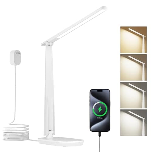 Honeywell LED Desk Lamp for Home Office, Eye-Caring Light with 4 Color Modes & Touch Control, USB A+C Charging Ports, Adjustable Rotating Head with Timer for Reading, Bedroom & Small Desks 8