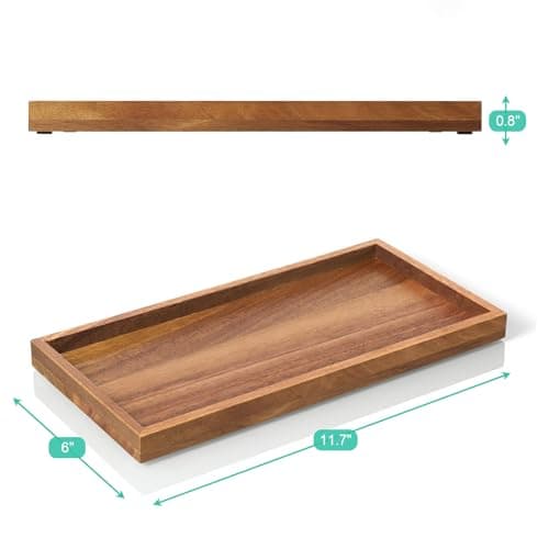 ALELION 11.7" Bathroom Vanity Tray for Counter - Acacia Wood Decorative Tray for Toilet Tank Makeup Perfume Jewelry Catchall Coffee Table - Wooden Kitchen Countertop Organizer for Soap Dispenser 7