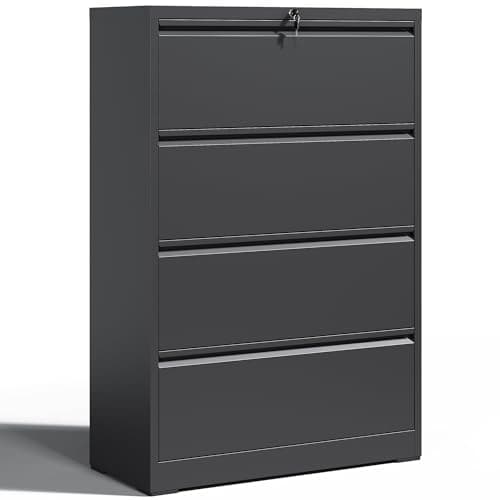 OPTYMIRA 4 Drawer Lateral File Cabinet with Lock Heavy Duty Large Metal Filing Cabinet Home Office Cabinets Wide Steel Cabinets for Legal/Letter Size,Assembly Required