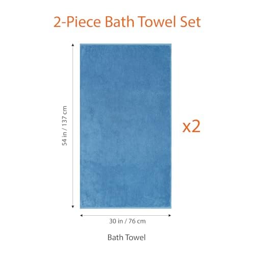 Amazon Basics 2-Piece Quick-Dry Oversize Bath Towel, 100% Cotton, 54" x 30", Lake Blue 6