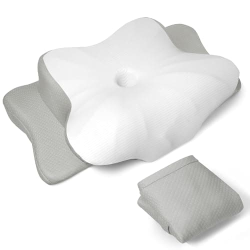TOPPURE Soft and Coll Pillowcase for Cervical Pillow, Pillow Case ONLY, Pillowcase for Butterfly Shape Cervical Memory Foam Pillow (Queen Size 24.8“x14.96”x5.51“, White-Gray)