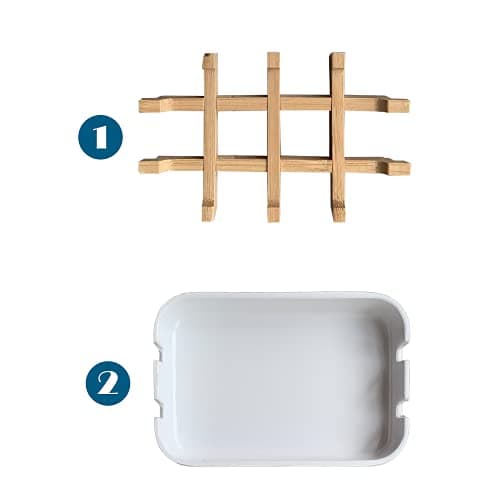 Aoheuo Modern Bamboo Fiber soap Holder and soap Dish Combination (Removable), White, 5.12 Long by 3 Wide, 0.98 inches high, Used in Kitchens, bathrooms, and bar Sinks 5