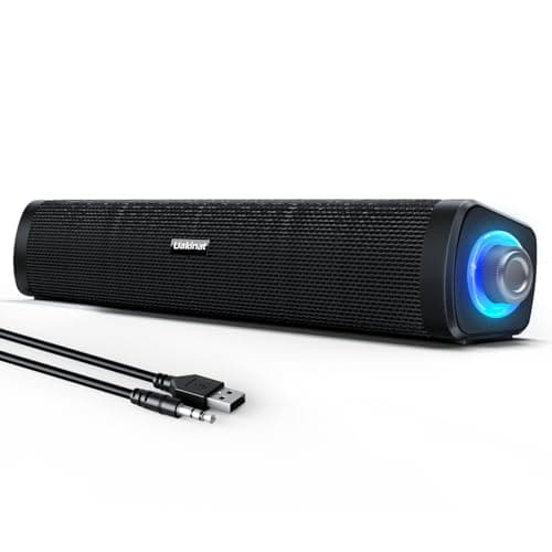 Uakinat USB Computer Speakers,Computer Speakers with 3.5 mm aux,Wired USB Powered & Colorful LED Lights with Switch Button,Surround Sound Portable SoundBar for Monitor Laptop Phone(Black)