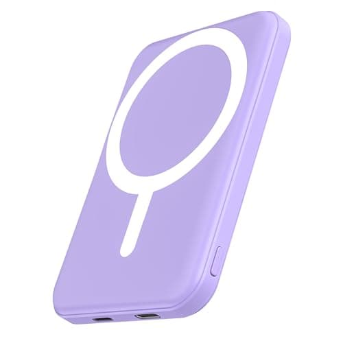 podoru for Magsafe Battery Pack, 5000mAh Magnetic Power Bank with Type-C Cable 20W PD Fast Charging Lighting Input Wireless Portable Charger for iPhone iPhone 17/16/15/14/13/12/ All Series-Purple