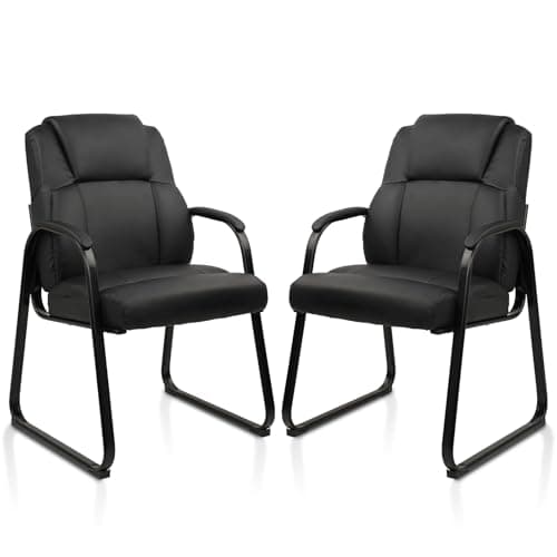 CLATINA Leather Guest Chair with Padded Arm Rest for Reception Meeting Conference and Waiting Room Side Office Home Black with Sled Base 2 Pack