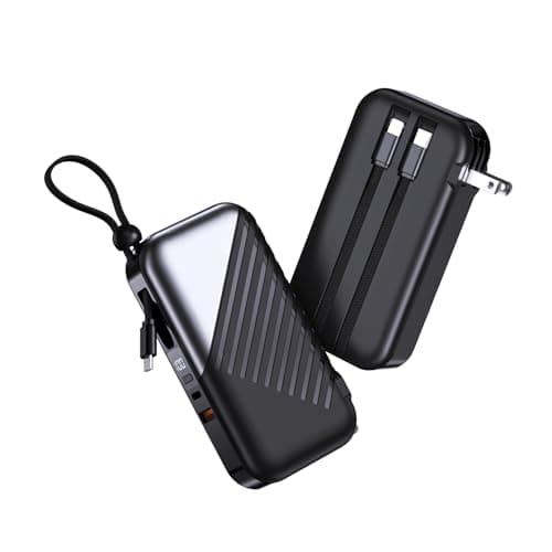 DYDMTT Portable Charger with Wall Plug 10000mAh Power Bank for iPhone 27W Portable Charger with Built in Cable Portable Phone Charger for iPhone 17/16/15, Samsung Android, Black