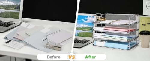 Exerz Letter Trays 4pcs Black Paper Sorters Stackable, 4 Tiers File Trays, Desk Organizer - Metal 7