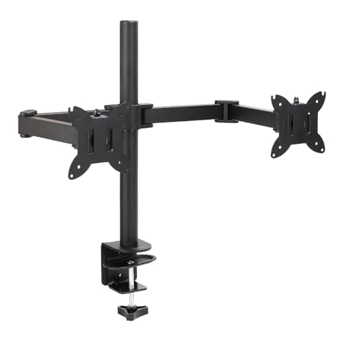 Amazon Basics Adjustable Dual Monitor Desk Mount, Holds up to 32" Monitors, Black