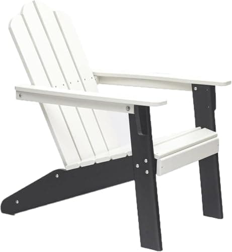 ENGERIO Adirondack Chair Plastic HDPE All Weather Resistant, Patio Chairs, Looks Exactly Like Real Wood, Widely Used in Outdoor, Fire Pit Deck, Outside Garden Campfire (White)