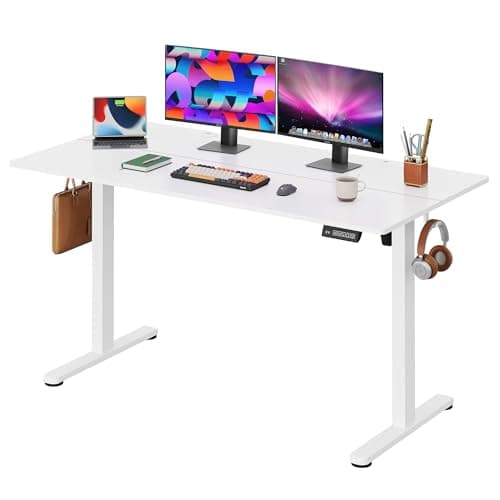 DEVAISE 55 x 28 Inches Electric Standing Desk, Adjustable Height Stand up Desk, 28" Deeper Desktop Sit to Stand Desk with 3 Memory Preset, Adjustable Computer Desk for Home Office (White)