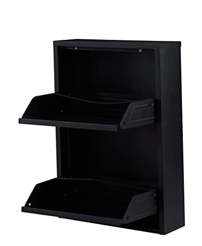 Alveon Flip Drawer Shoe Cabinet, Storage Organizer, Freestanding Shoe Rack, Wall Mounted No-Assembly (Black, 2 Drawer)