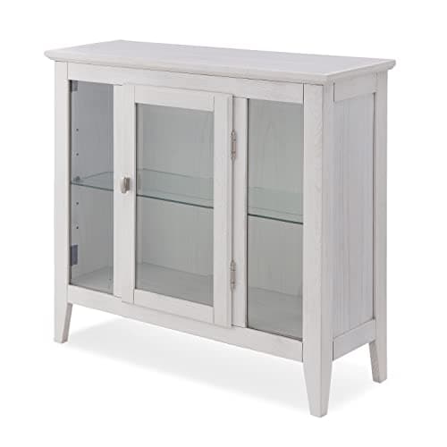 Leick Home Ryan Curio Cabinet, Solid Wood, Adjustable Glass Shelf, Interior Light, Beveled Glass Doors, Slim Profile, Easy Assembly, 11 in D x 32 in W x 30 in H, Weathered White, 10000-WT