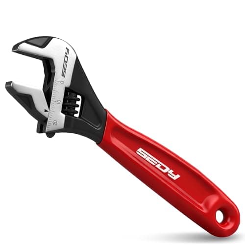 SEDY 6" Adjustable Wrench Pipe Spanner: Wide Jaw Black Oxide Wrench With Cushion Grip, Laser Marked Metric & SAE Scales, CR-V Steel, for Professionals