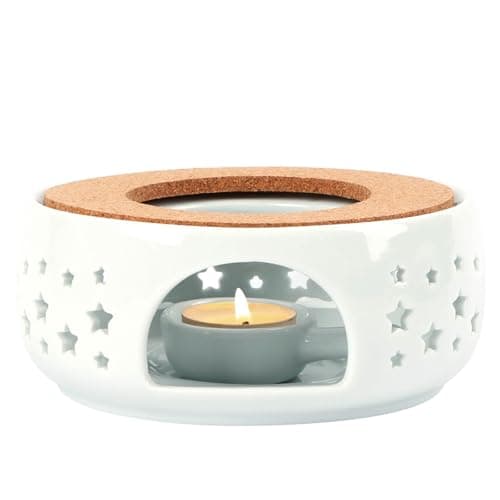 KAYCROWN Teapot Warmer, Ceramic Tea Warmer for Teapot, Tealight Warmer with Tealight Holder for Heating Coffee Milk Tea Warmer, Teapot Heater (White)