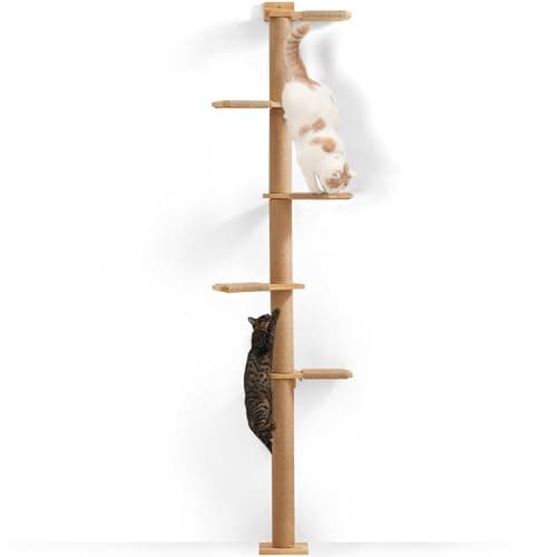 FUKUMARU Tall Cat Tree, 5 Tier Floor to Ceiling Cats Tower, Wall-Mounted Kitten Scratching Post, Wild Simulation Kittens Wall Shelves, Suitable for Climb, Scratch, Lookout and Play