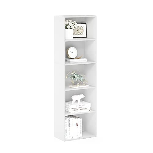 Furinno LUDER Book Shelf, 5-Cube Bookshelf, Bookcase with Open Shelf, 9.4 x 15.8 x 52, for Living Room, Bedroom, Home Office, White