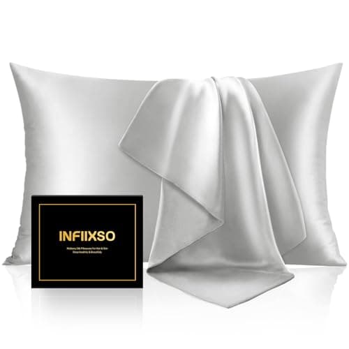 INFIIXSO Silk Pillow Cases 2 Pack Standard Size, Ultra Smooth & Soft Mulberry Silk Pillow Case for Hair and Skin, Breathable Cooling Silk Pillowcase with Hidden Zipper (Light Grey, 20x26 Inches)