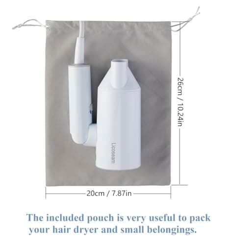 Licoseam Portable & Foldable Small Hair Dryer with Lightweight Design, 1600W Fast Drying Compact Hair Blow Dryer, White + Pouch 6