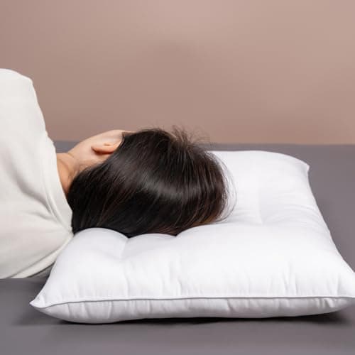 Pozino Flat Thin Pillows for Sleeping - Queen Size 1 Pack Slim Bed Pillows for Side Back Stomach Sleepers,2.5 inch Height Ultra Low Pillows,Down Alternative Filling 7