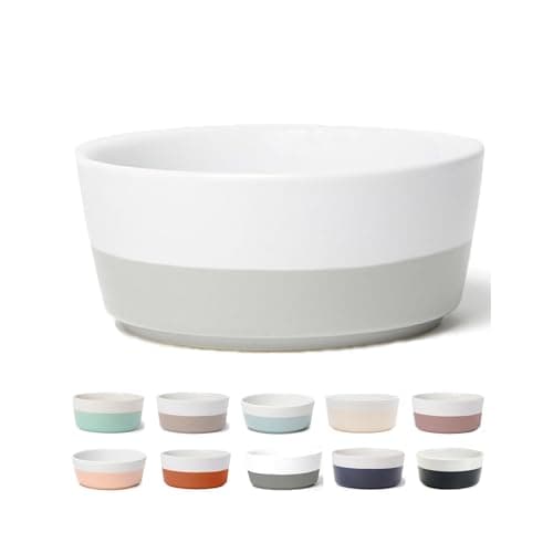 Waggo Dipper Ceramic Dog Bowl for Small and Large Breeds - Heavyweight and Durable Pet Food and Water Dish Crock, Dishwasher Safe, Modern (Light Grey, Medium)