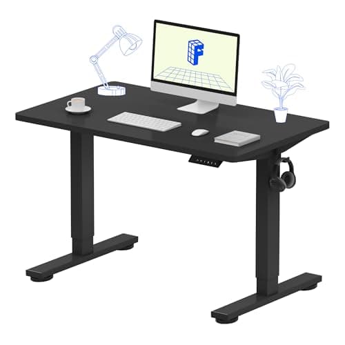 FLEXISPOT EN1 One-Piece Standing Desk 40 x 24 Inches Solid Desktop Electric Height Adjustable Desk for Home Office (Black Frame + Black Desktop)