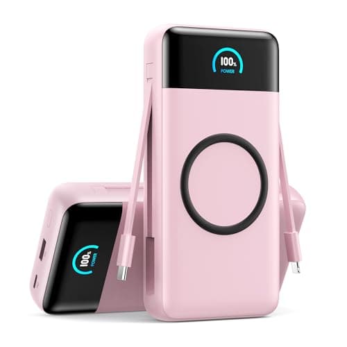 Wireless Portable Charger 40800mAh for iPhone with Built-in Cables,7-in-1 15W Wireless Charging USB C Power Bank,25W PD Fast Charging Travel Essential Battery Pack for iPhone 17/16/15,Android-Pink