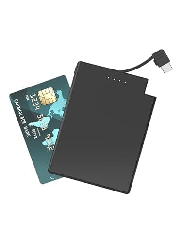 Auskang Slim Portable Charger with Built in Cable - Ultra Thin Power Bank Compatible with iPhone 15 Series Samsung Galaxy/Note Google Pixel and Other Android USB-C Smartphones