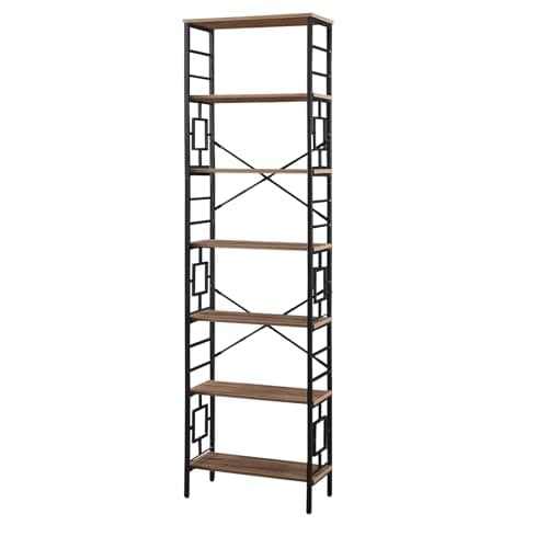 HOMISSUE Tall Bookshelf, 84 Inch Industrial Bookshelf with Metal Frame and Open Shelves, 7 Tier Metal Bookshelves and Bookcases, Rustic Tall Book Shelf for Office, Living Room and Bedroom, Brown 8