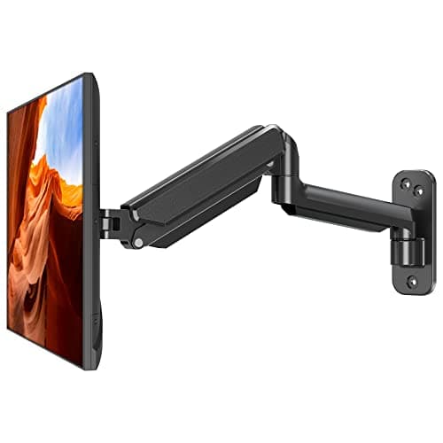 ErgoFocus Monitor Wall Mount Fits 17-32 Inch Flat/Curved Computer Screens, Single Arm Holds up to 19.8lbs, Height Adjustable Gas Spring Wall Monitor Stand Tilt, VESA Mount 75x75/100x100