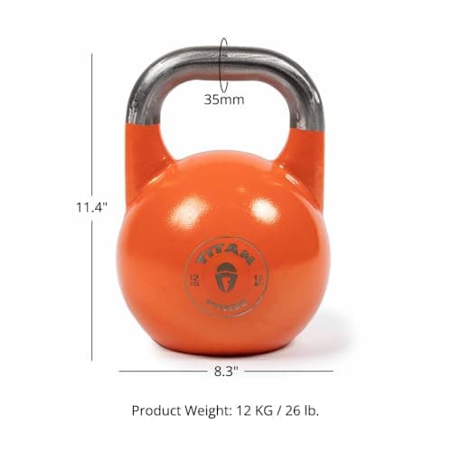 Titan Fitness 12 KG Competition Kettlebell, Color-Coded Orange, 35mm Handle, Ideal for Strength Training and Home Gym Workouts, Training Sets for Men & Women 6