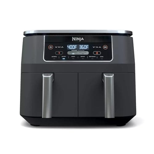 Ninja DZ201 Foodi 6-in-1 2-Basket Air Fryer with DualZone Technology, 8-Quart Capacity, and a Dark Grey Stainless Finish (Dark Grey Stainless) (Renewed)